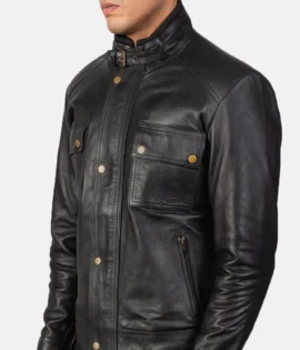 Darren Black Leather Biker Jacket - JH0124