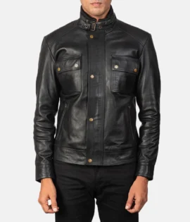 Darren Black Leather Biker Jacket - JH0124