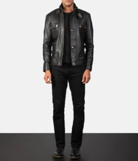 Darren Black Leather Biker Jacket - JH0124