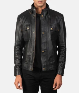 Darren Black Leather Biker Jacket - JH0124