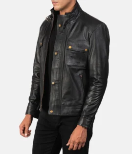 Darren Black Leather Biker Jacket - JH0124